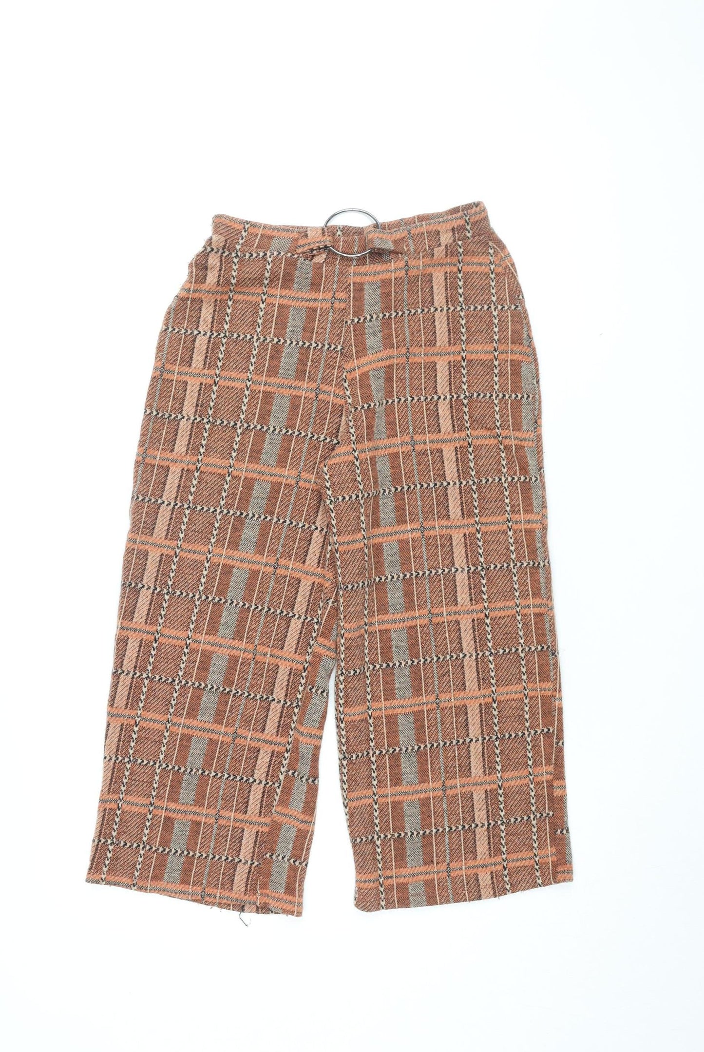 Zara Women's Multicoloured Plaid Wide-Leg Trousers, Size S