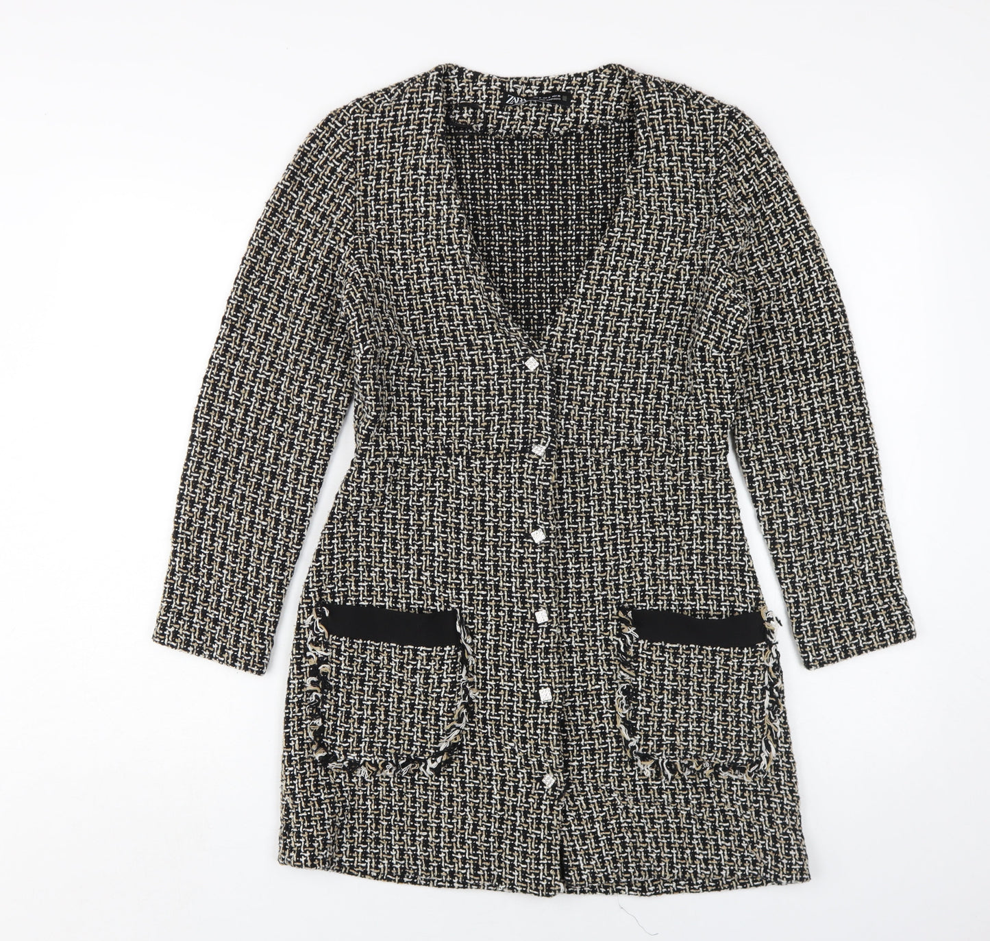 Zara Women's Black Beige Cardigan M V-Neck