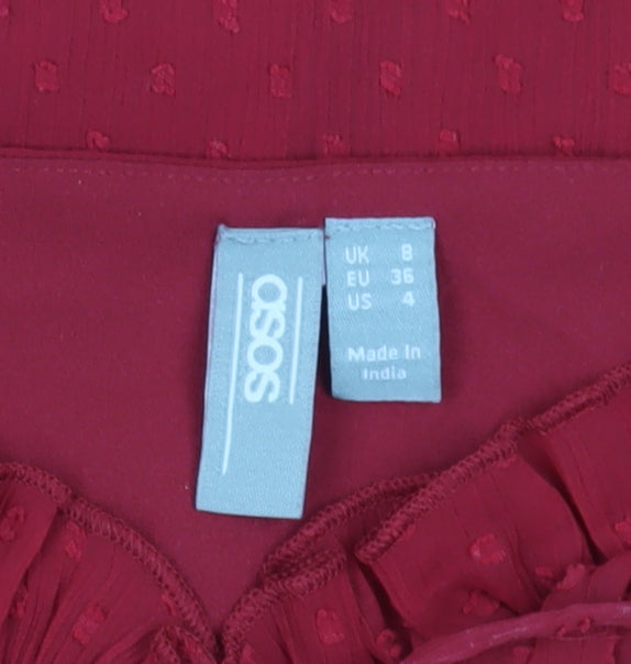 ASOS Women's Red Long Sleeve Square Neck Dress Size 8