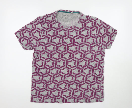 Ted Baker Unisex Grey Geometric T-Shirt L Jersey Style