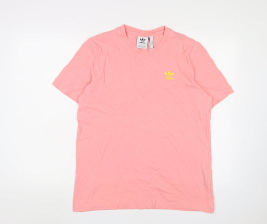 Adidas Unisex Adults Pink Cotton Crew Neck T-Shirt