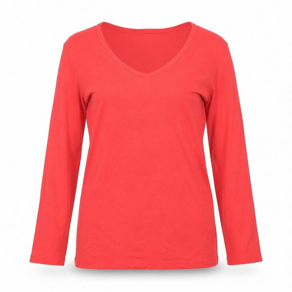 Orvis Women's Red 3/4 Sleeve V-Neck T-Shirt Medium