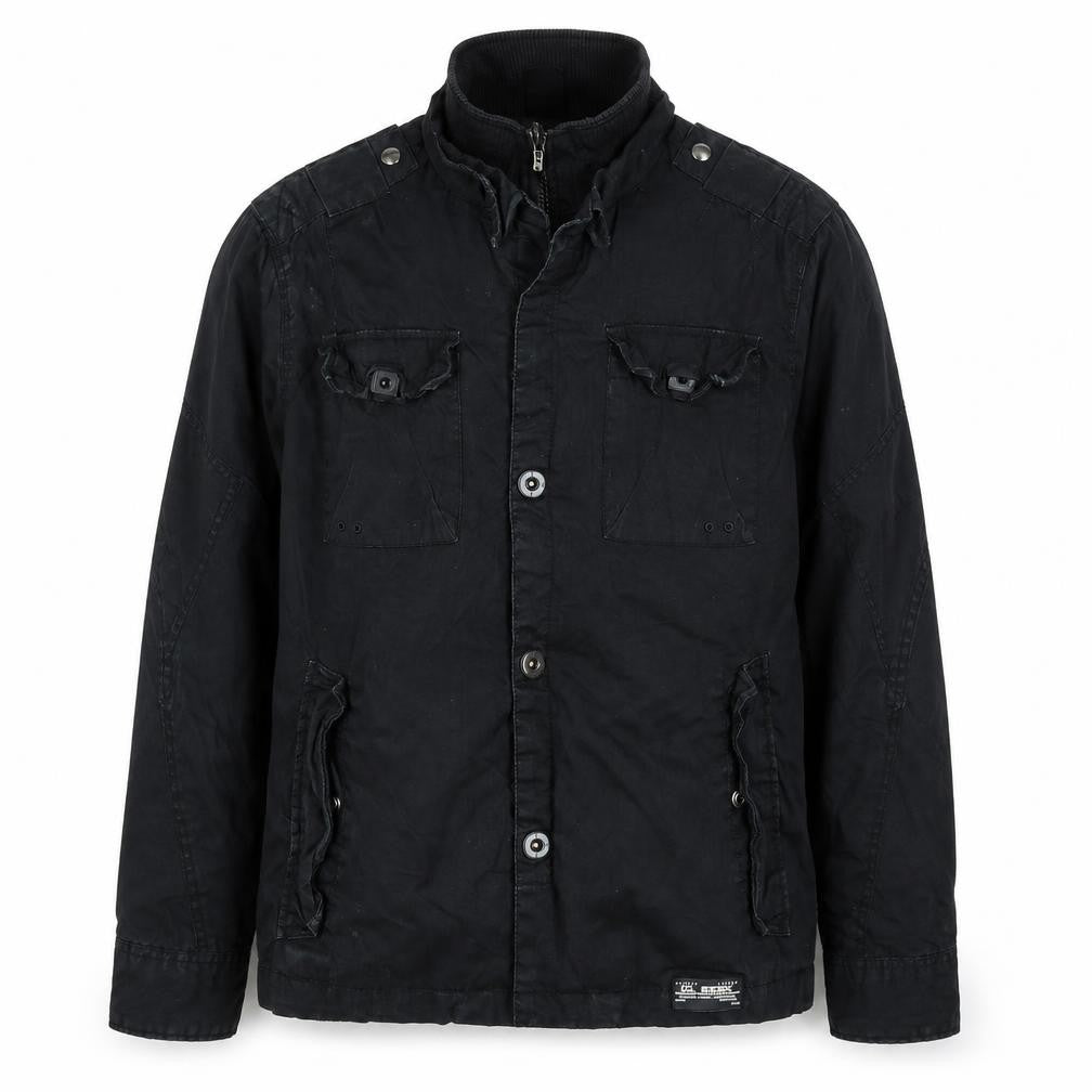 River Island Men's Black Stand-Up Collar Jacket - Size L, Mid-Length