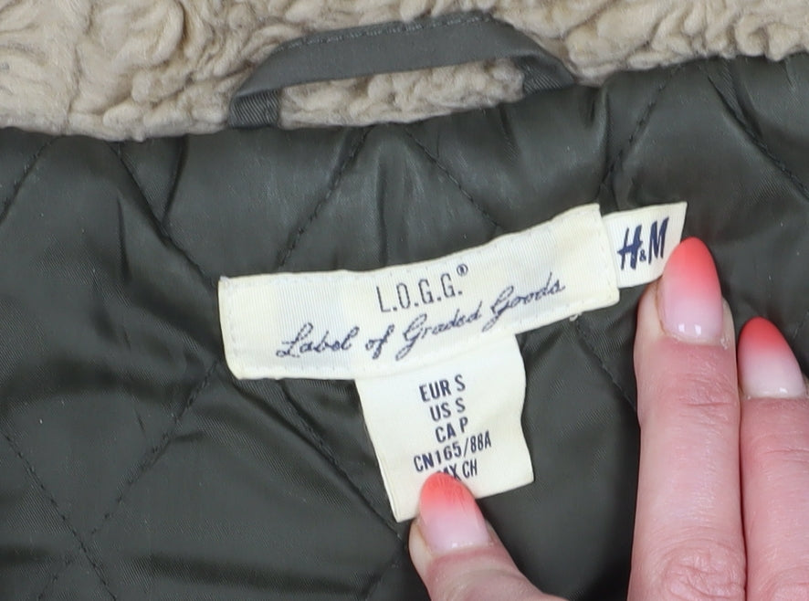 H&M Women's Green Parka Coat S - Hooded & Padded