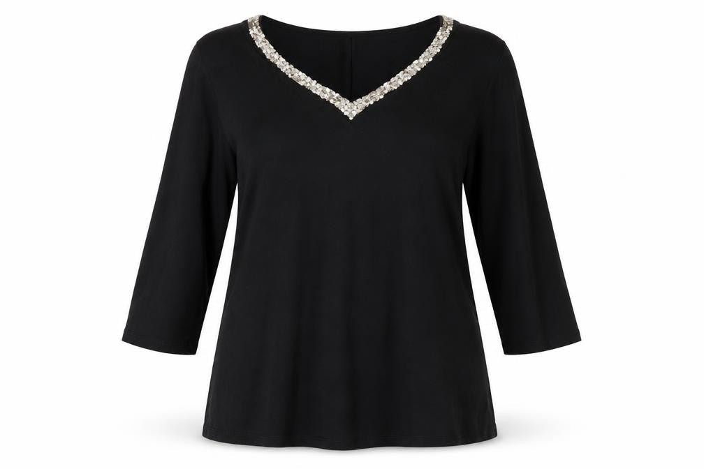 bpc selection Women's Black Tunic M with Sequin V-Neck