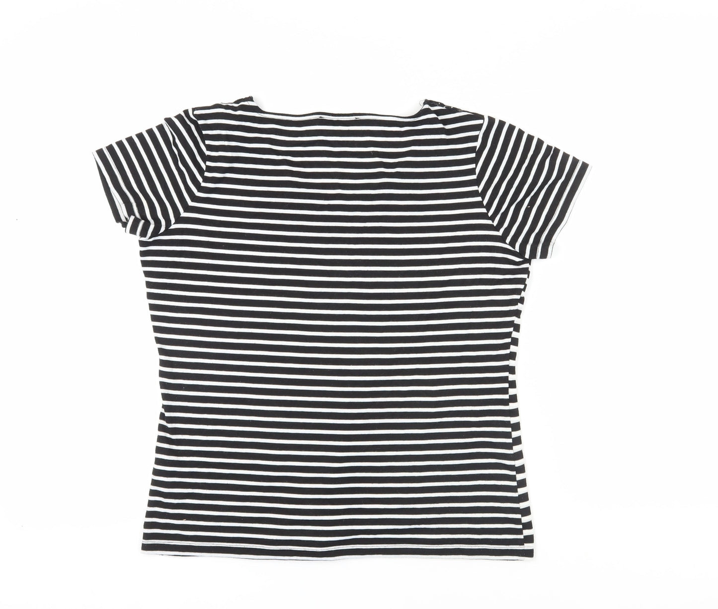 Marks and Spencer Women's Striped Lace T-Shirt, Size 14, Black