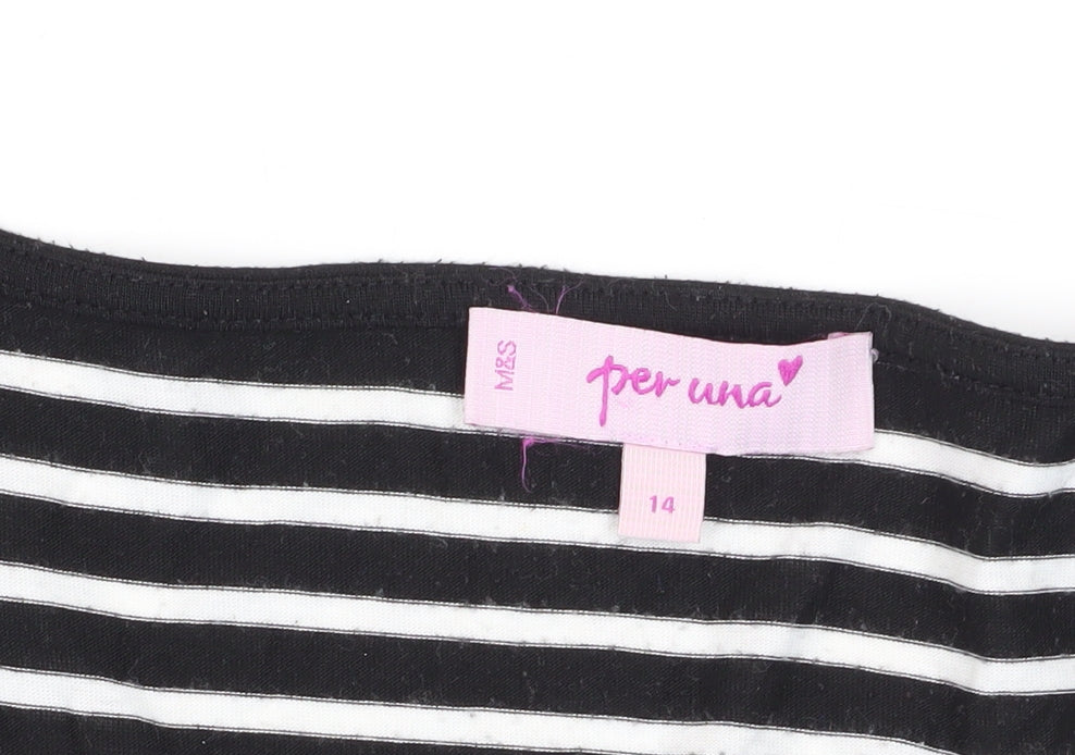 Marks and Spencer Women's Striped Lace T-Shirt, Size 14, Black