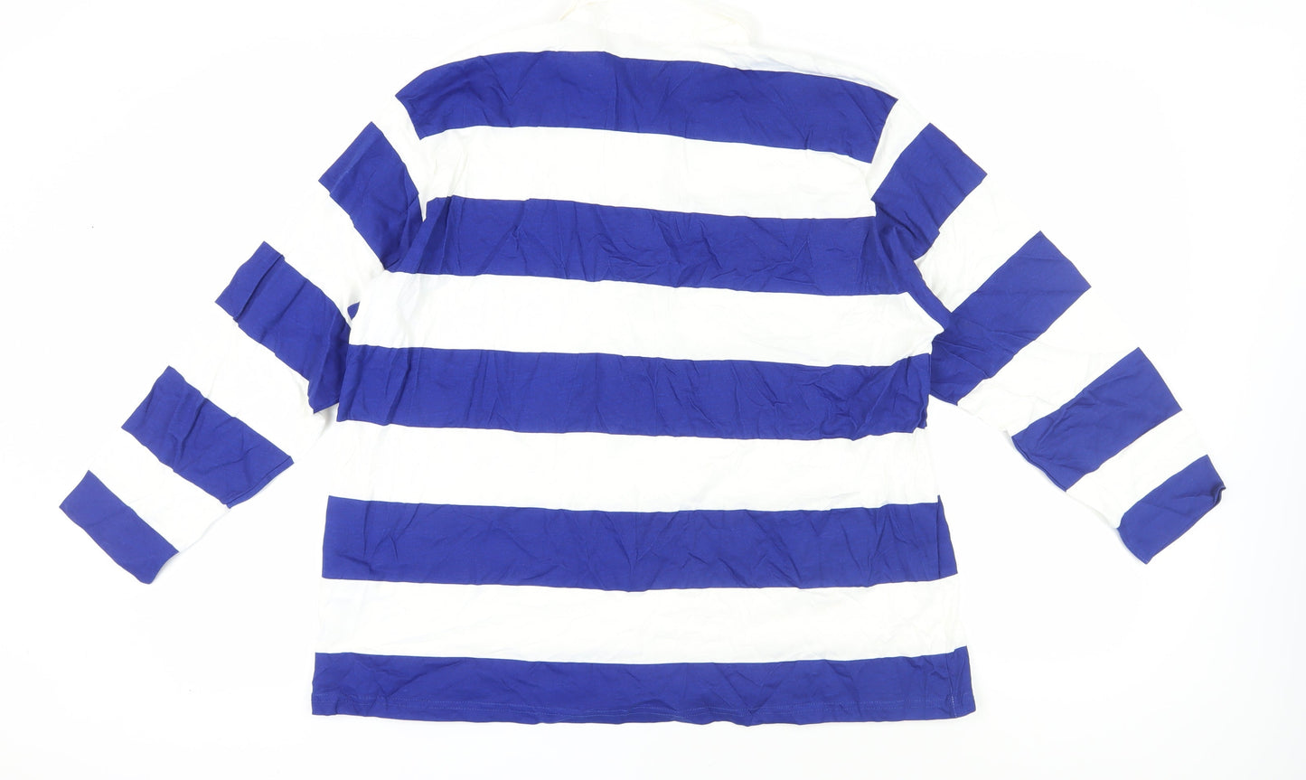 Zara Women's Blue Striped Cotton Polo Shirt L