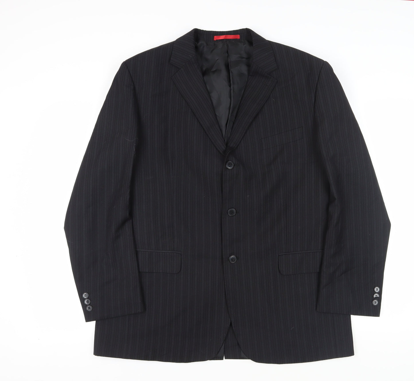 Burton Men's Black Pinstripe Blazer, Size 44R, Regular Fit