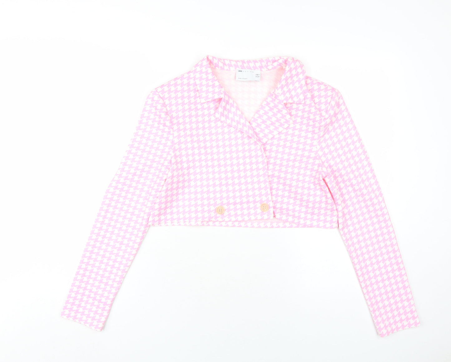 ASOS DESIGN Women's Pink Check Cropped Jacket UK 10