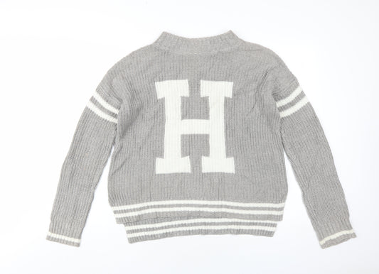 Hollister Women's Grey Mock Neck Knit Pullover Jumper M