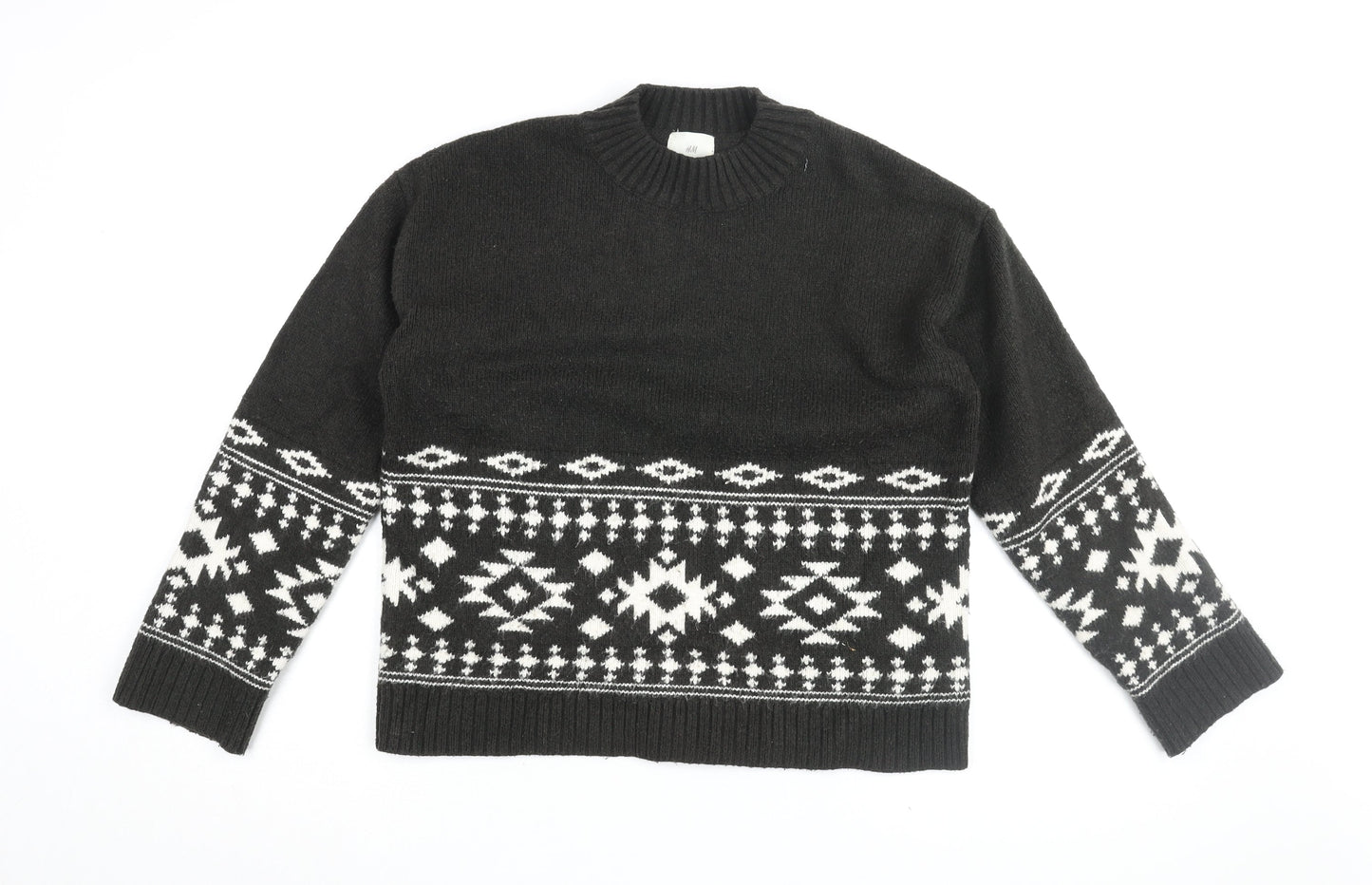 H&M Women's Black Geometric Knit Pullover Jumper S