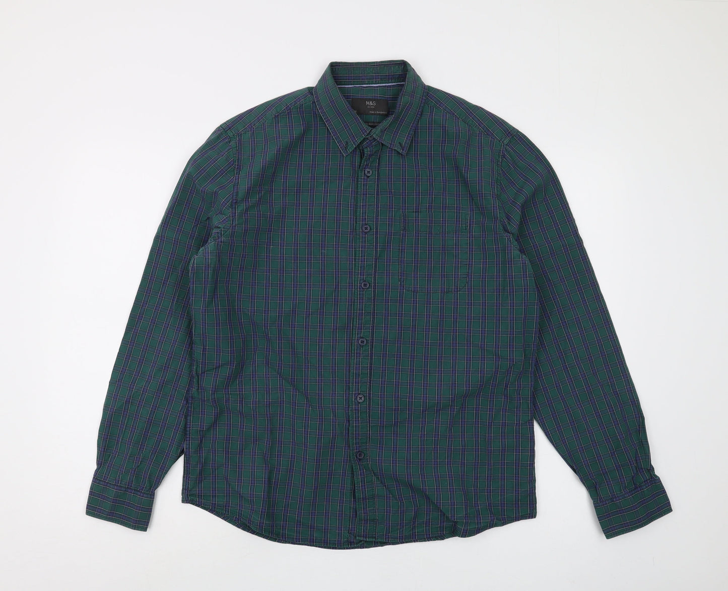 Marks and Spencer Men's Green Plaid Shirt M