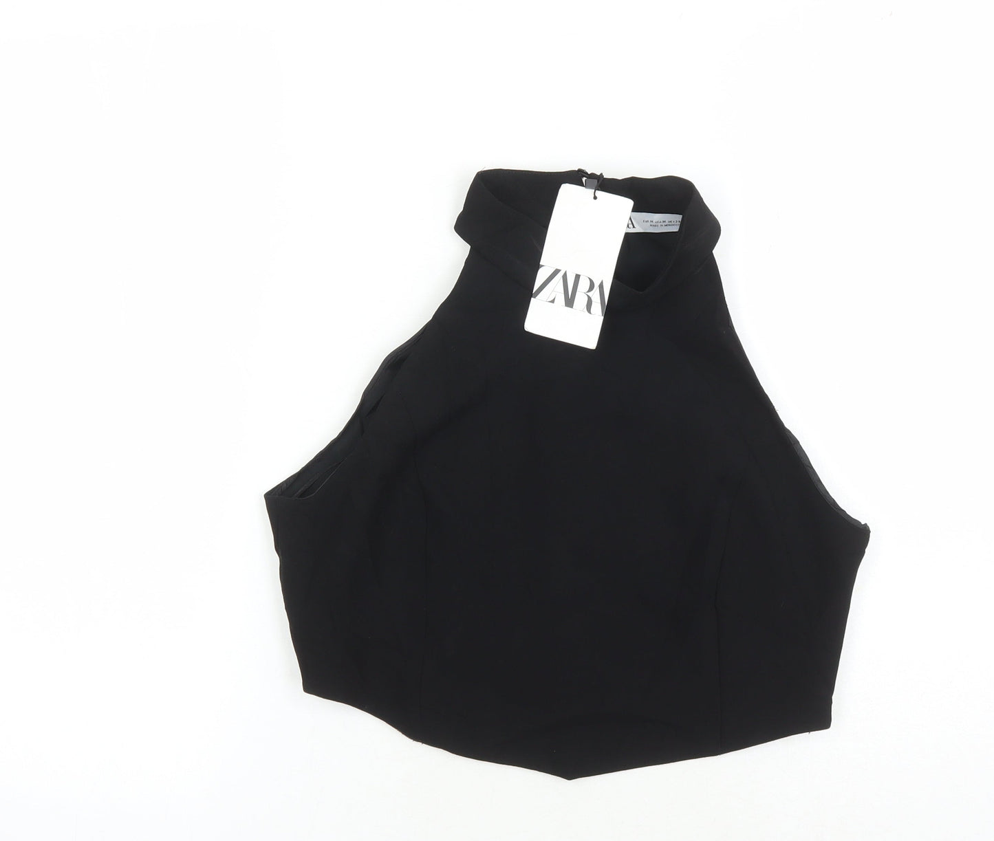 Zara Women's Black Cropped Blouse Sleeveless High Neck Size M