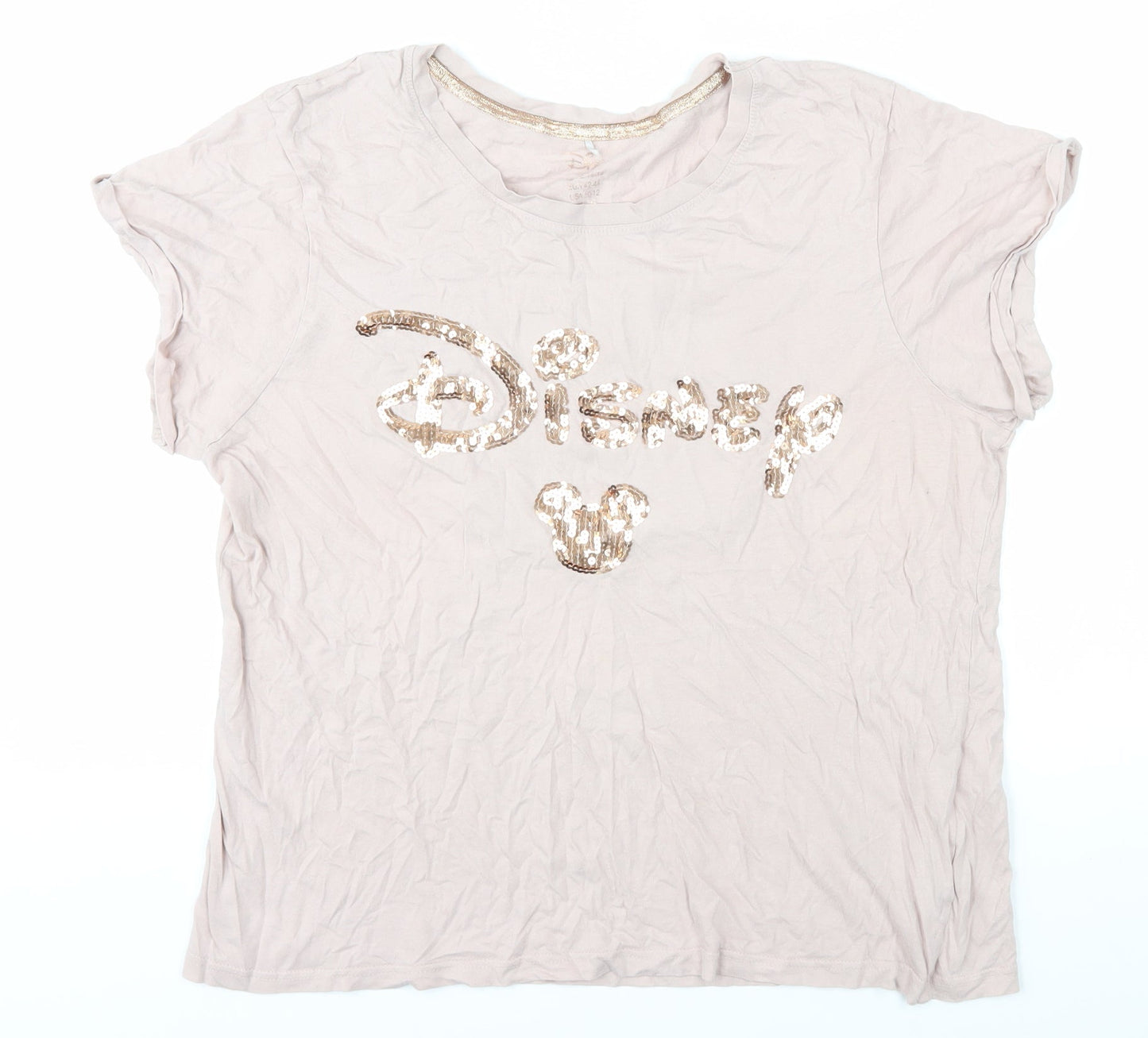 Disney Beige Sequin T-Shirt, Unisex Size 12-14, Cotton