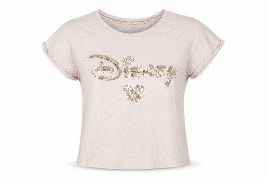 Disney Womens Beige Sequin T-Shirt, Cotton Size 12-14,