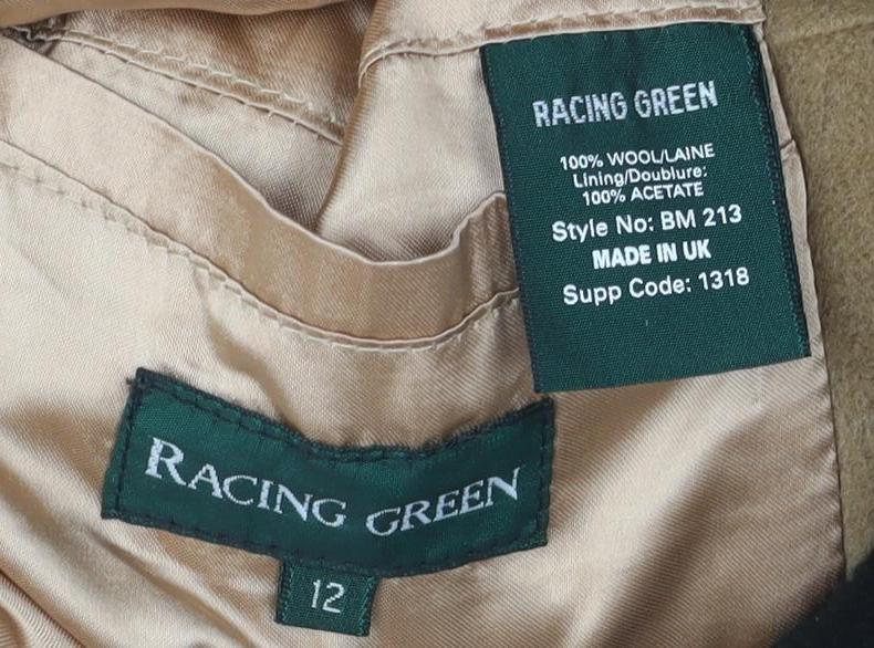 Racing Green Women's Beige Wool Overcoat Size 12