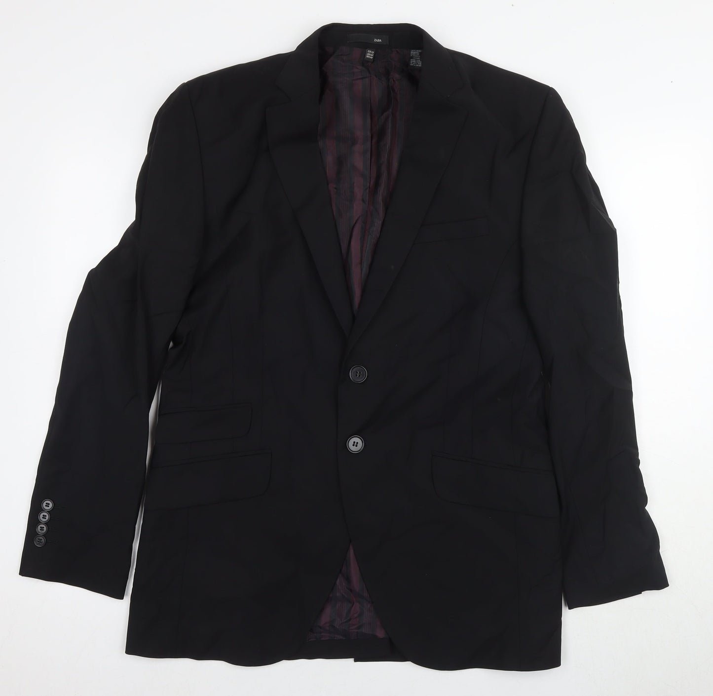 Zara Men's Black Blazer 40 Single-Breasted Wool Blend