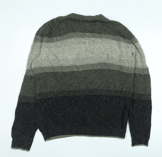 Jack & Jones Men's Green Striped Pullover Jumper M