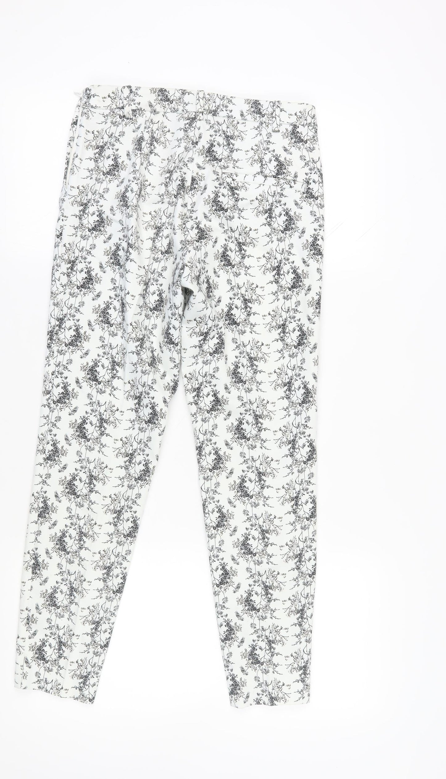 Floral Dress Pants, Women, Black & White, Size 8, Slim Fit
