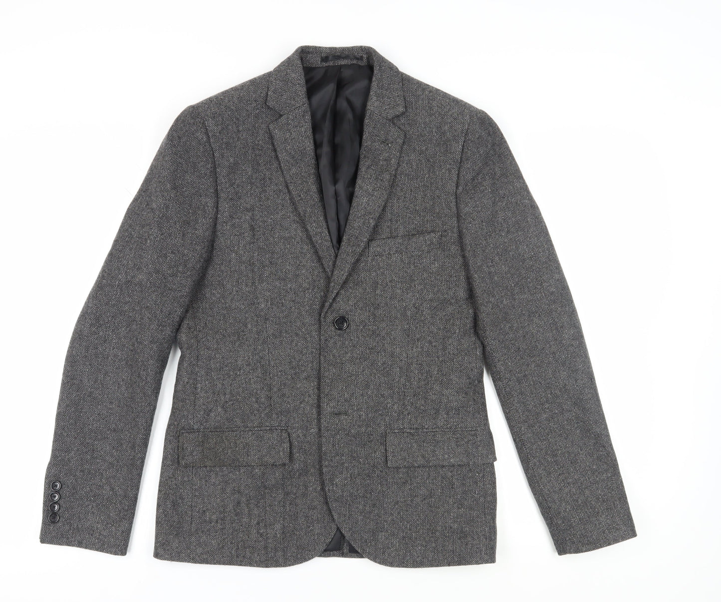Topman Grey Men's Tweed Blazer, Size 38, Herringbone
