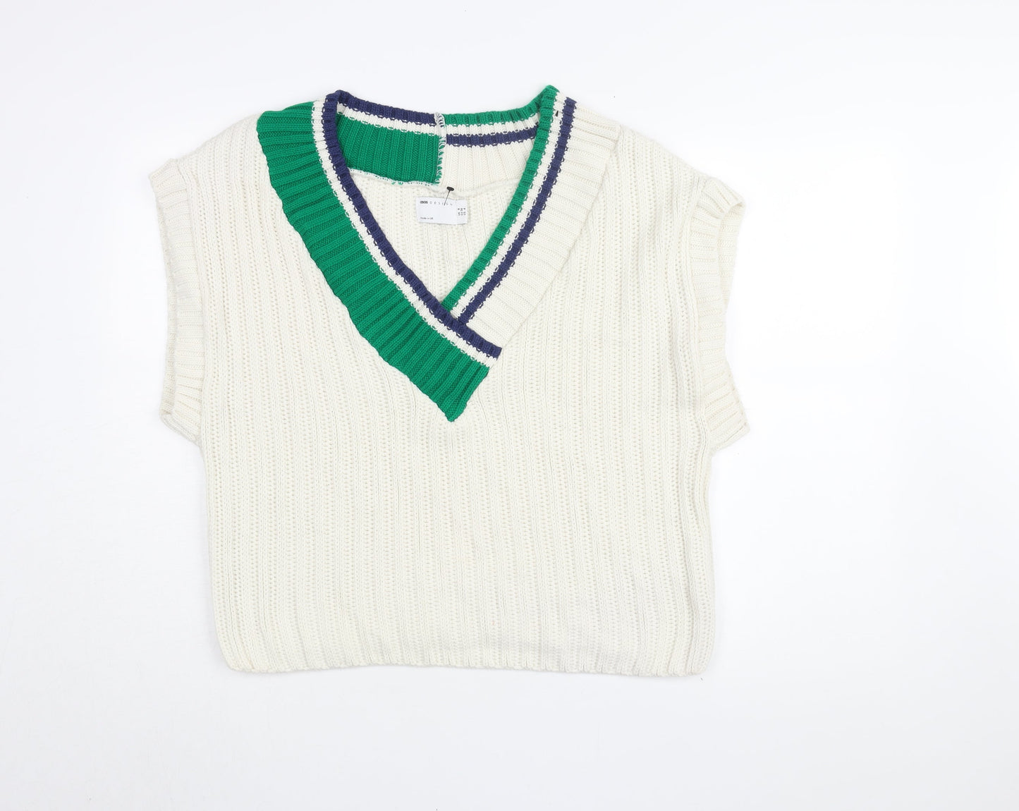 ASOS DESIGN Women's Ivory Cable Knit Vest UK 8 V-Neck