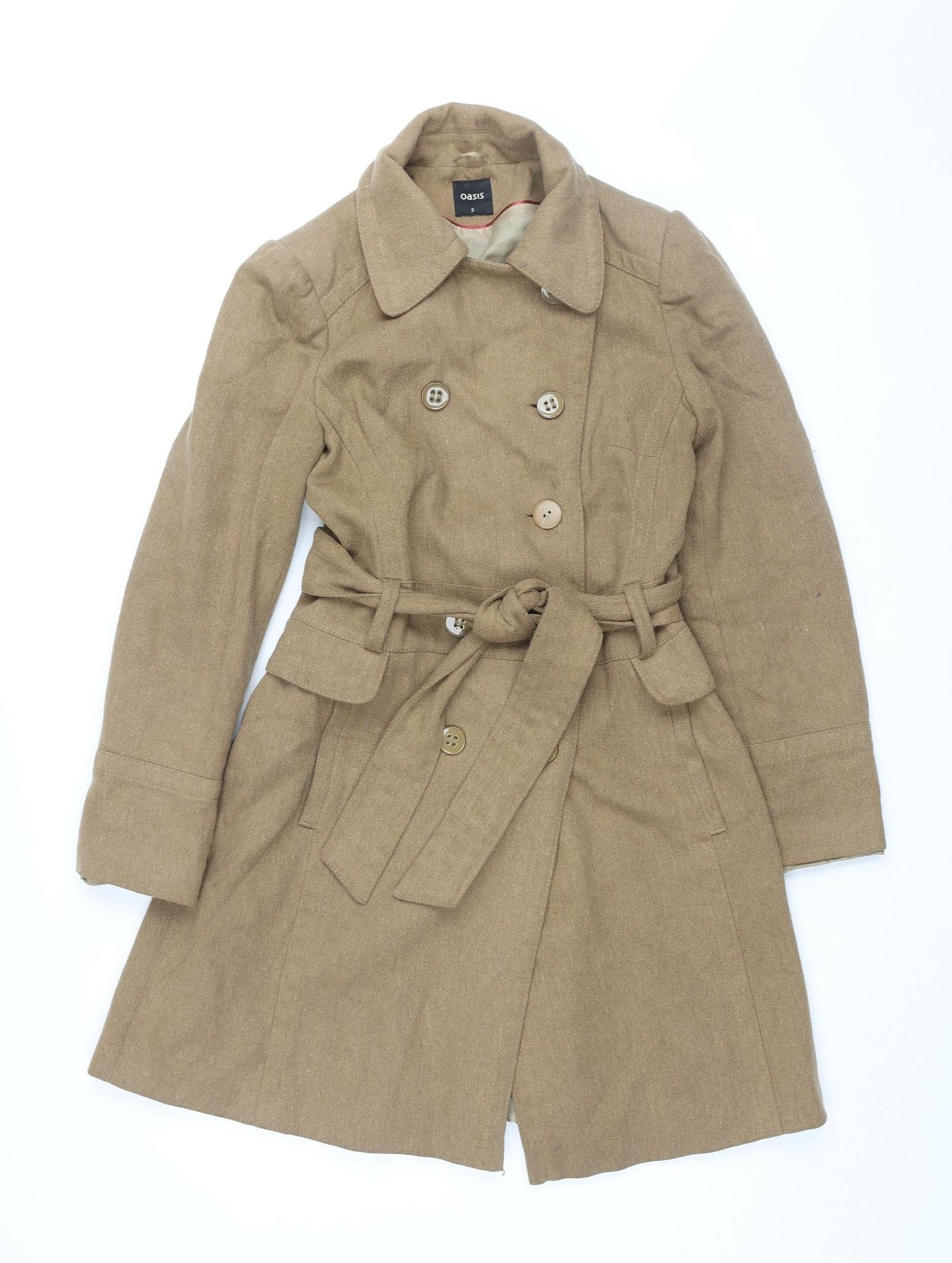 Oasis Woman's Beige Trench Coat Small Belted Button Classic