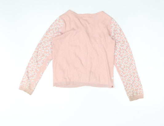 H&M Girls Pink Floral Cardigan 8Y Cotton Knit Long Sleeve