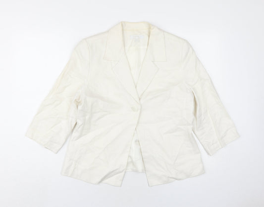 Tina Taylor Women's Ivory Linen Blazer 3/4 Sleeve UK 14