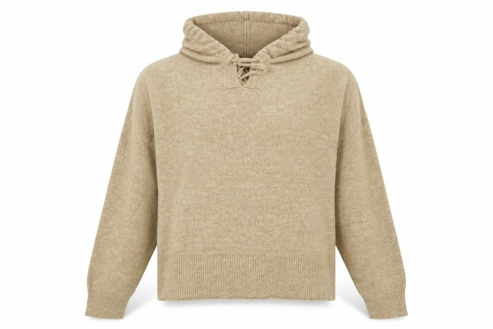 Front view of Nobody's Child Women's Beige Knit Pullover Hoodie S