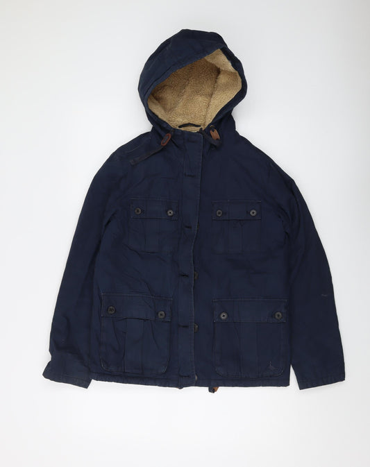 Jack Wills Women's Blue Parka Jacket, Size 8, Hooded