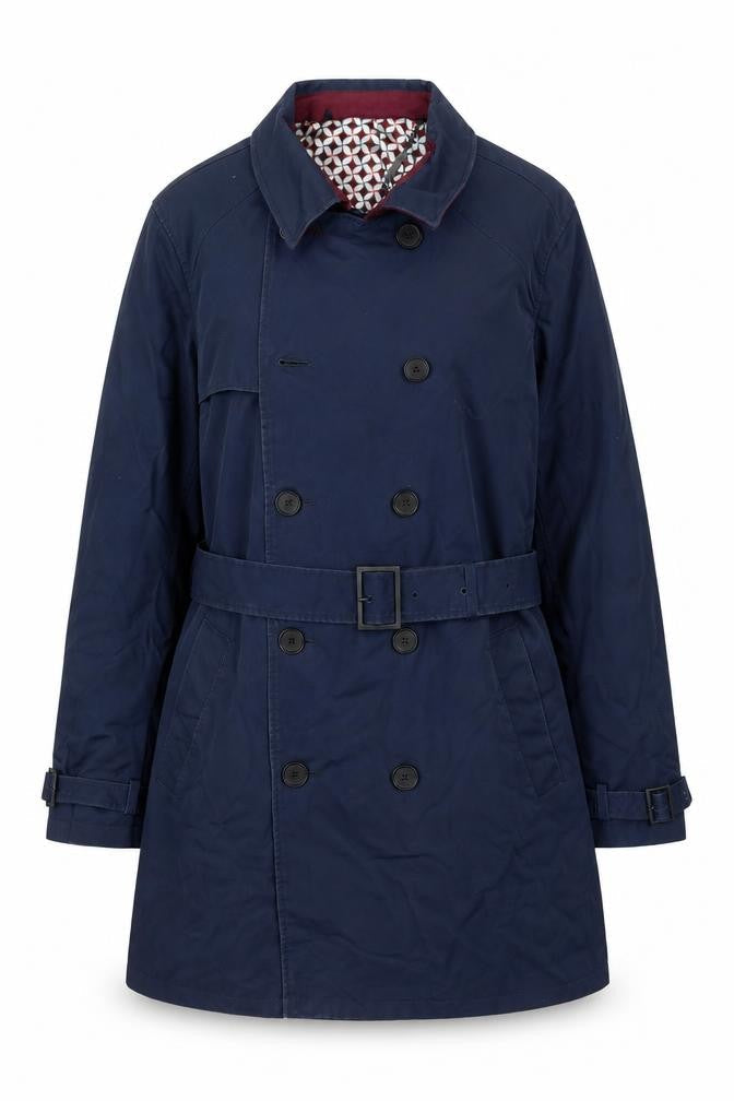 Front view of A.M London Women's Blue Trench Coat, size M