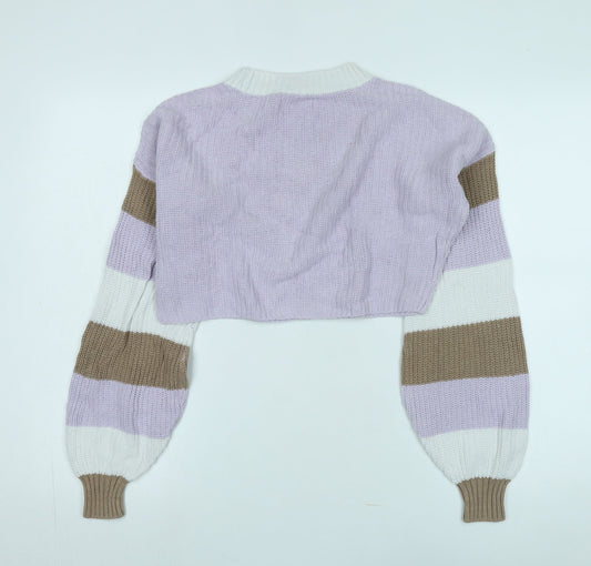 Hollister Women’s Purple Striped Pullover Jumper XS