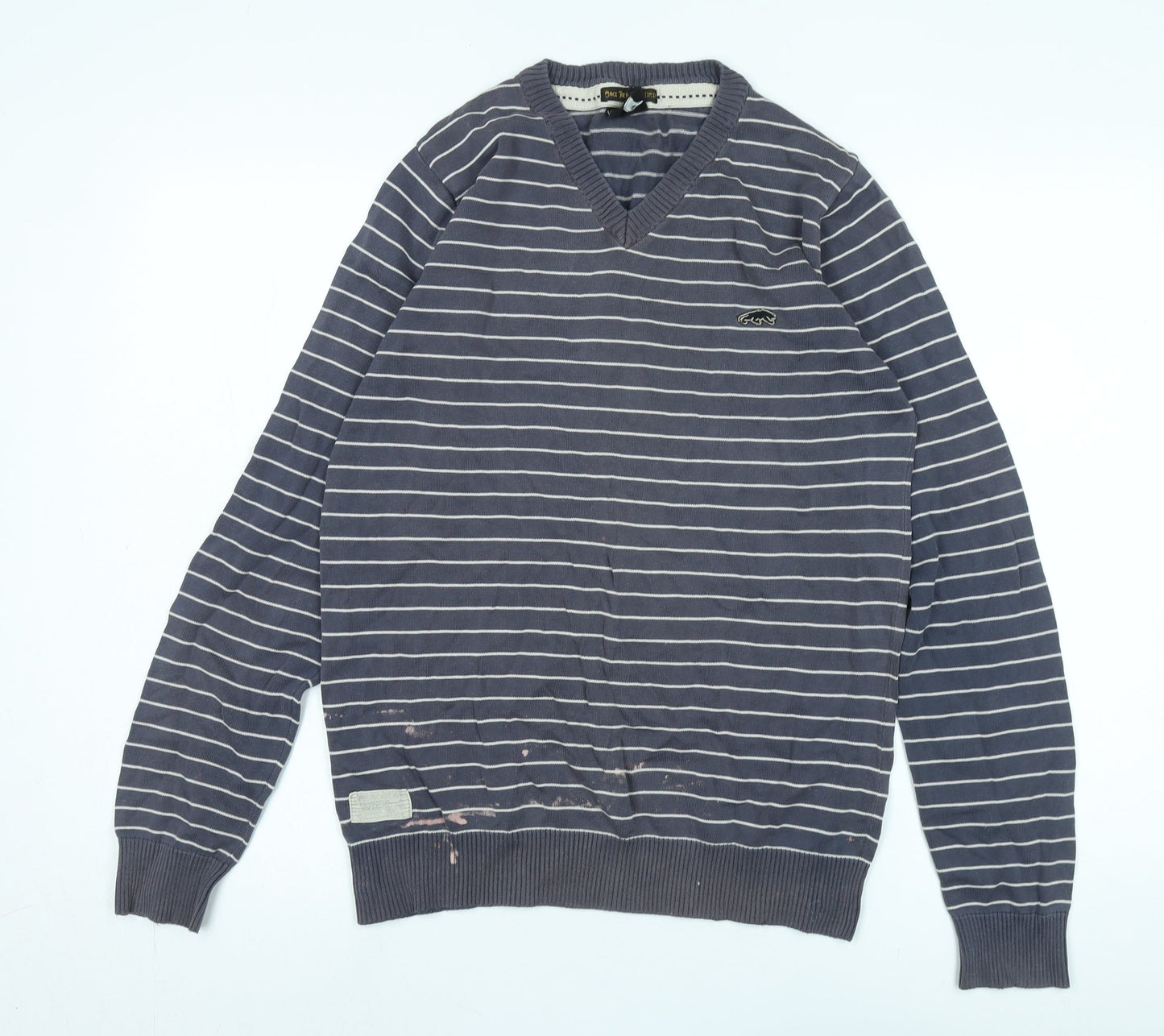 Vintage Ethnic Men's Blue XL Striped Pullover Jumper