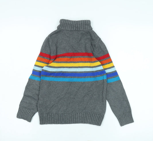 Lands' End Boys Grey Striped Pullover Roll Neck Jumper - Size 5 Years