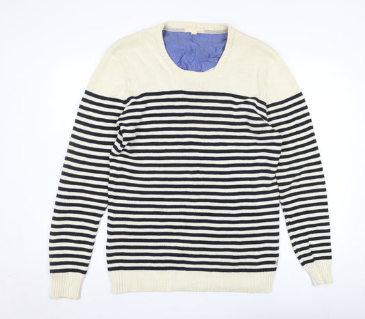 SUIT Men's Ivory Striped Pullover Jumper XL