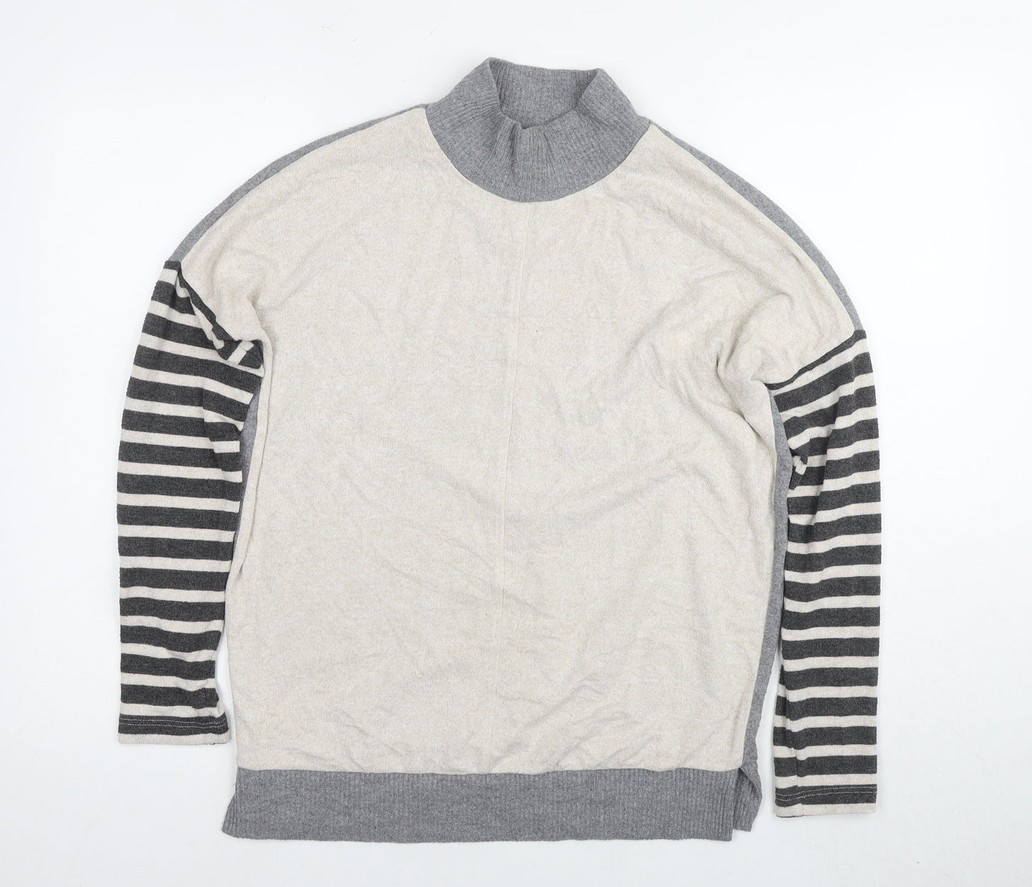 Next Women's Grey Striped Jumper, Size 6, Mock Neck