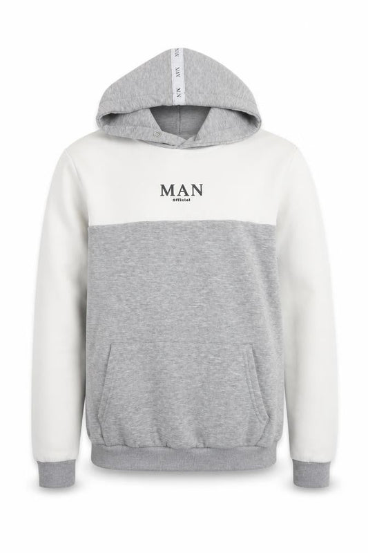 Front view of boohooMAN Men's Grey Logo Pullover Hoodie S