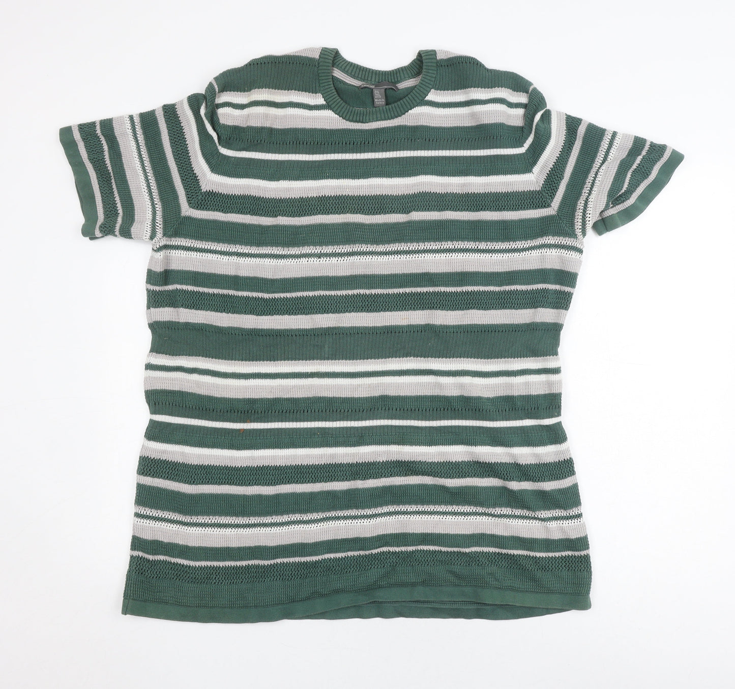 ASOS Women's Green Striped Crew Neck Jumper 2XL Tall
