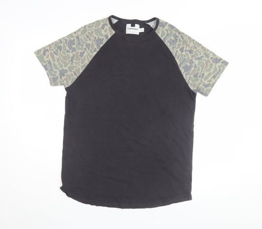 Topman Men's Black Camouflage Sleeve T-Shirt - S