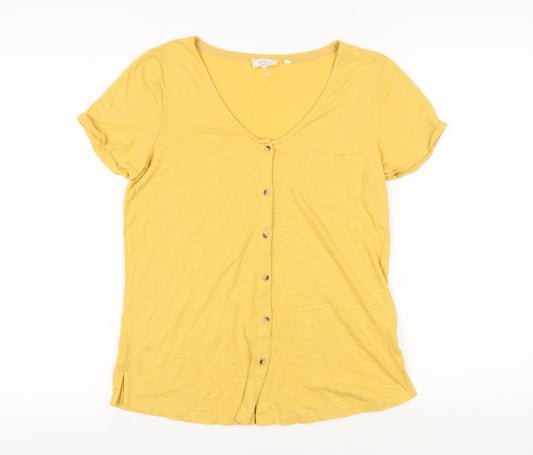 Fat Face Women's Yellow Button-Up Short Sleeve Top