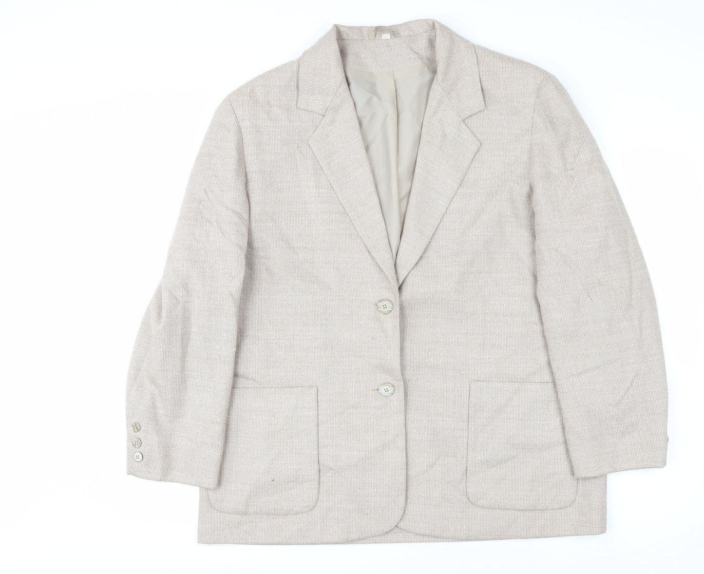 Equorian Beige Two-Button Wool Silk Blazer - Size 16