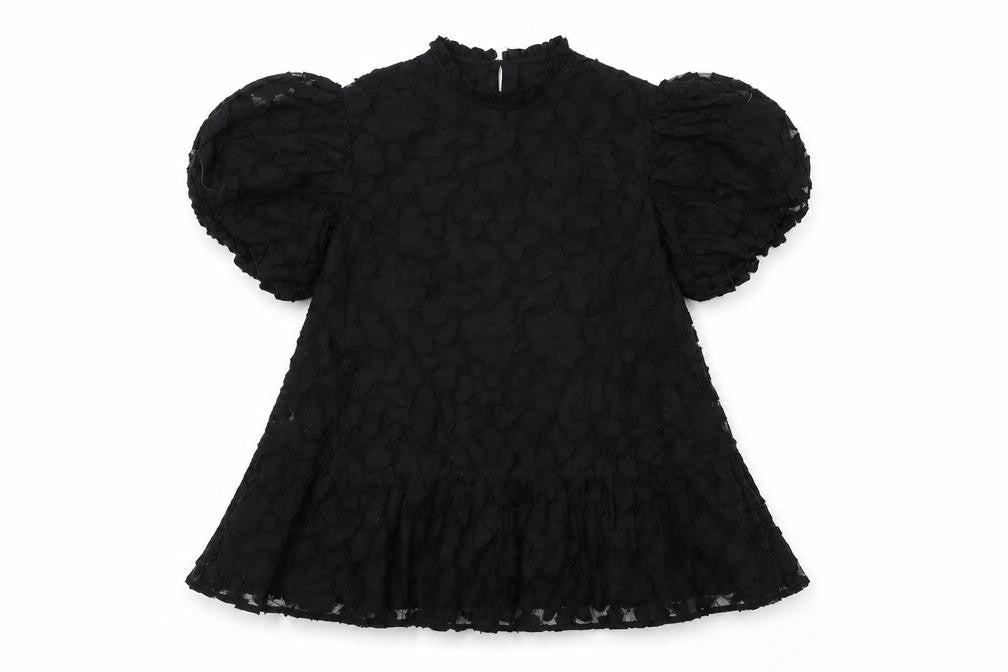 Next Girls Black Puff Sleeve Dress, Age 9, Lined