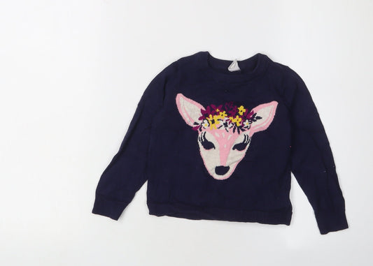 Gap Girls Blue Animal Print Cotton Jumper 4 Years