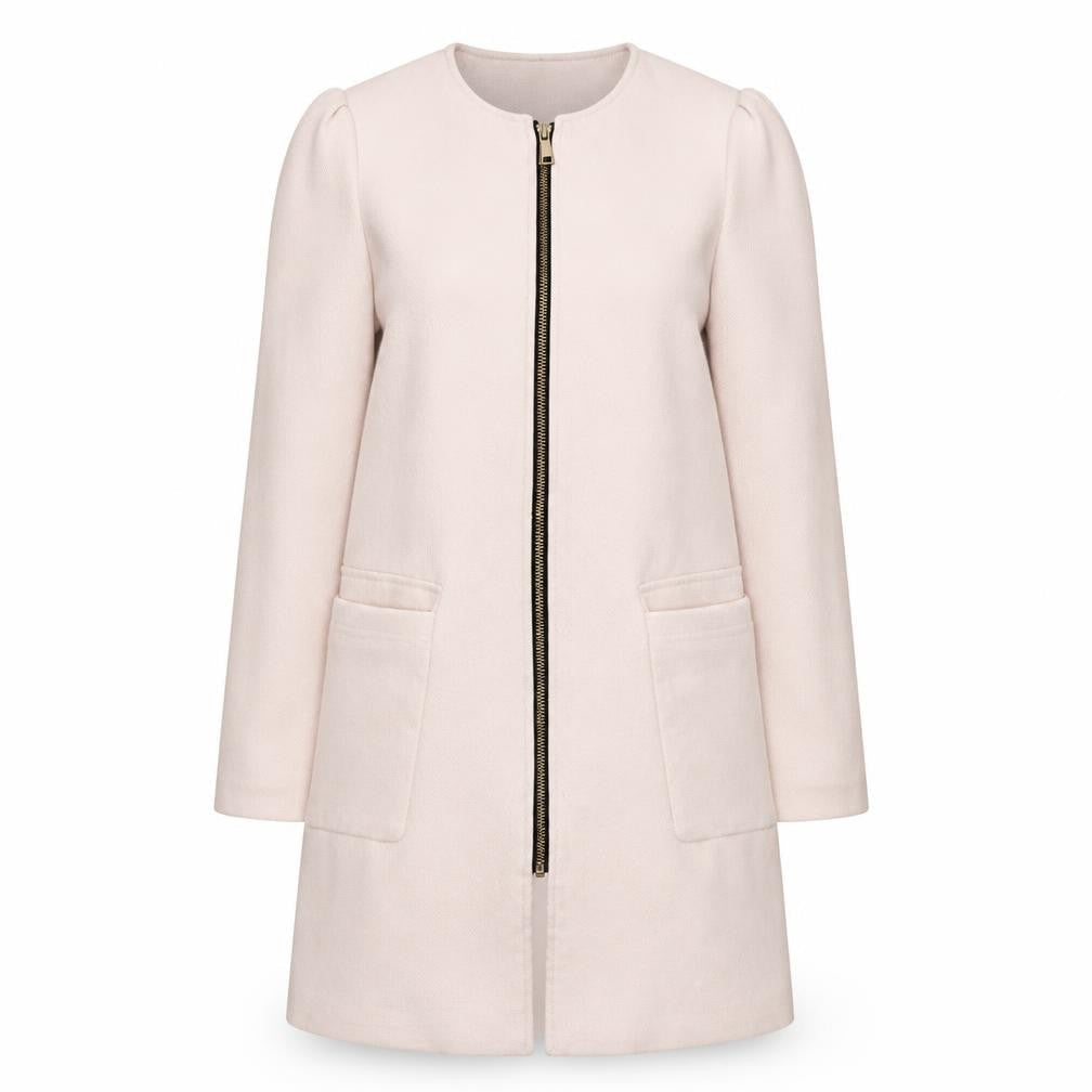 H&M Women's Ivory Long Coat Size 6 with Zip