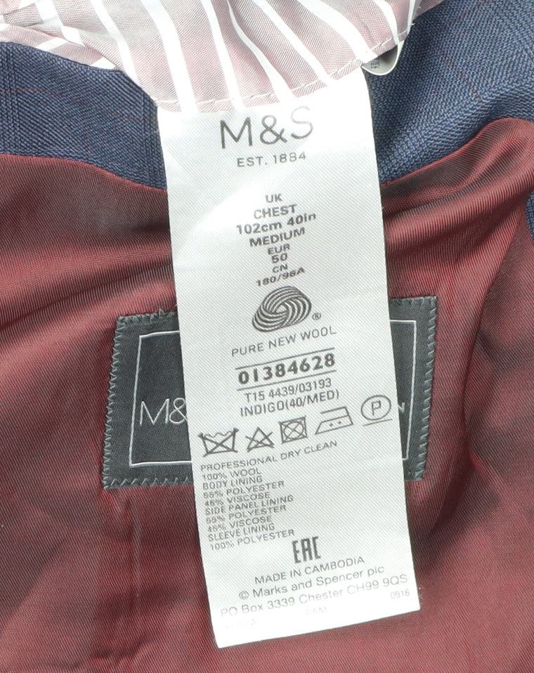 Marks and Spencer Men's Blue Blazer, Size 40R, Classic Jacket
