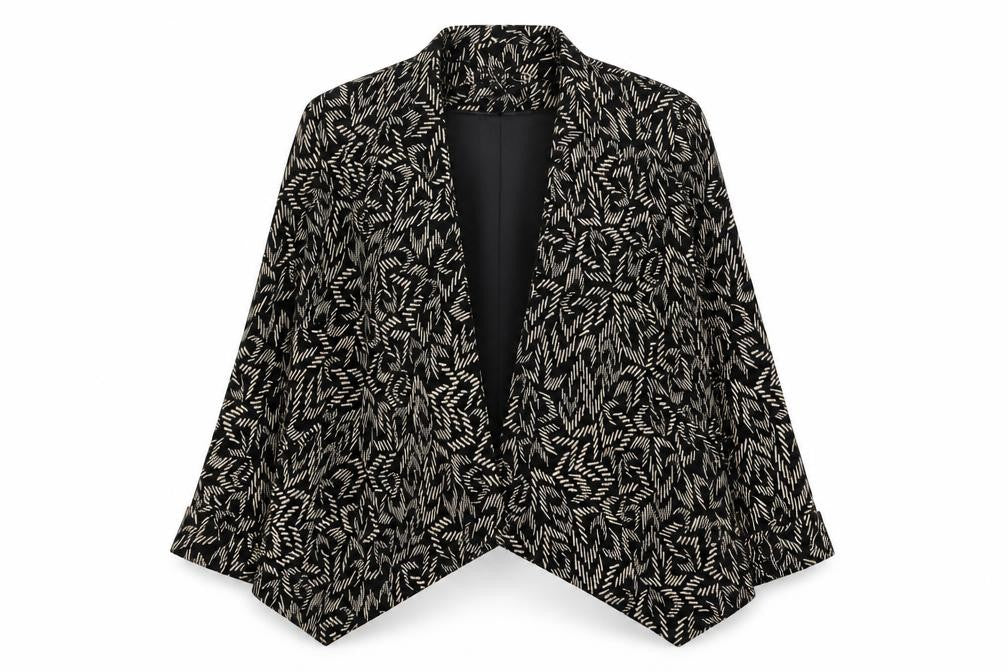 Front view of Principles Women’s Black Geometric Blazer, size UK 12