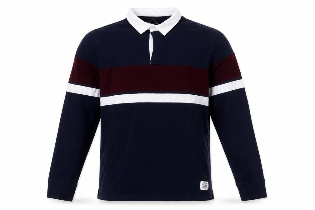 Tex Men's Blue Colourblock Long Sleeve Polo