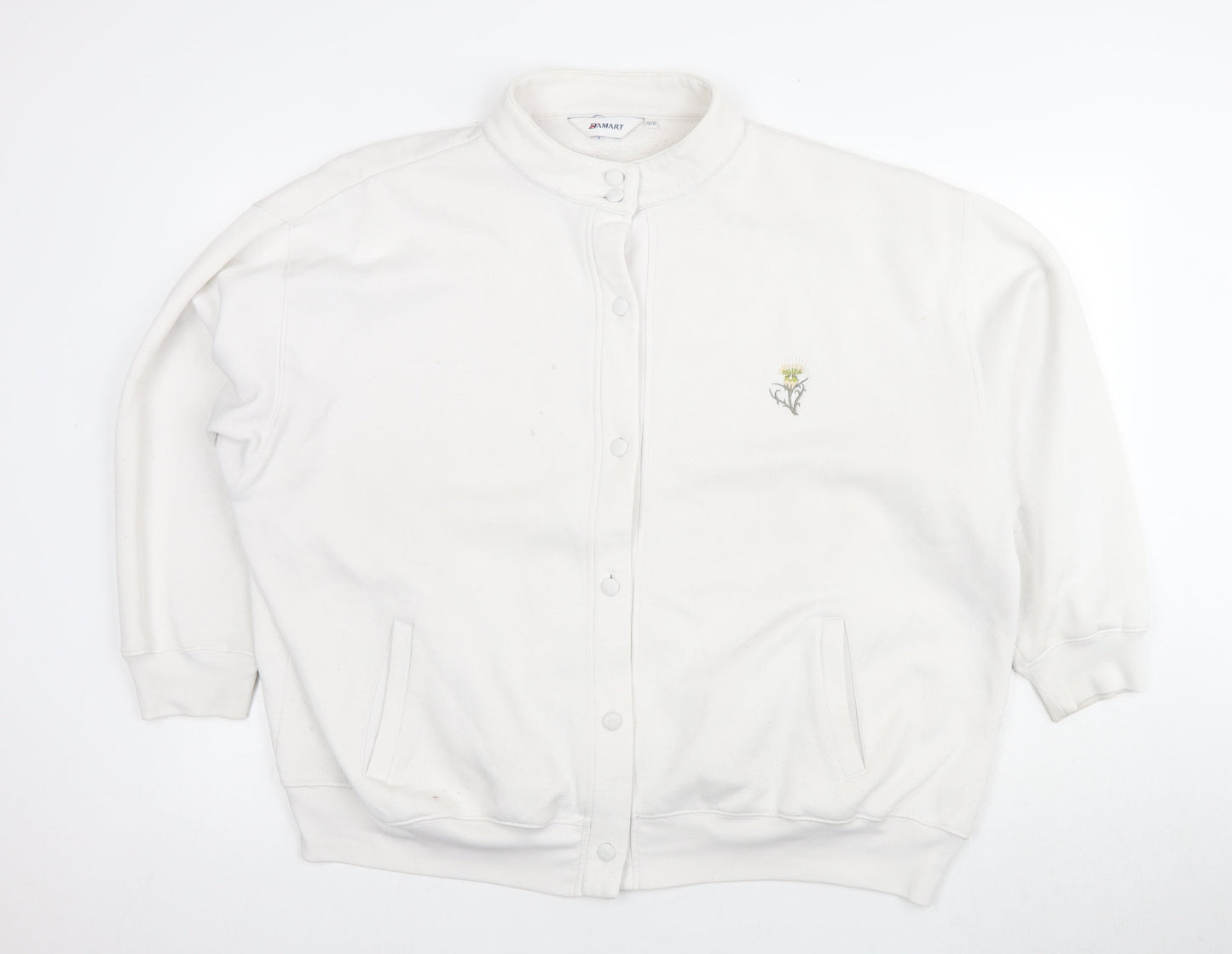 Damart Women's White Long Sleeve Button Sweater