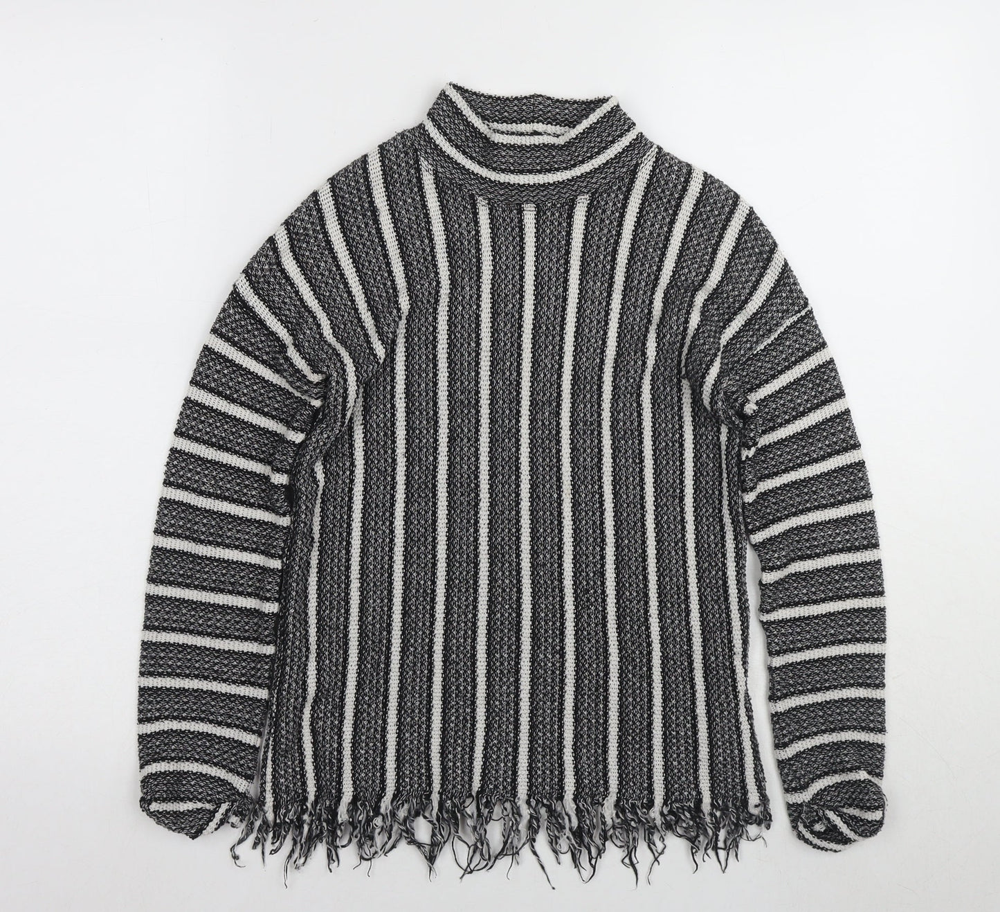Topshop Women's Black Striped Mock Neck Jumper Size 6